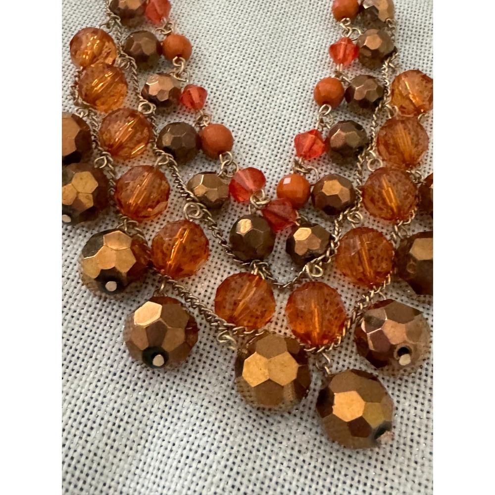 Brown & Orange Tone Beaded Layered Women Necklace - Picture 3 of 9